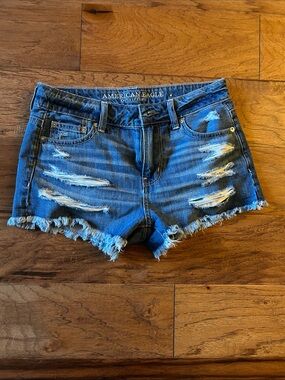 American Eagle Outfitters Distressed Blue Denim Cutoff Shorts